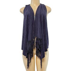 NEW INC International Concepts Petites Blue Fringe Sleeveless Duster Top Western